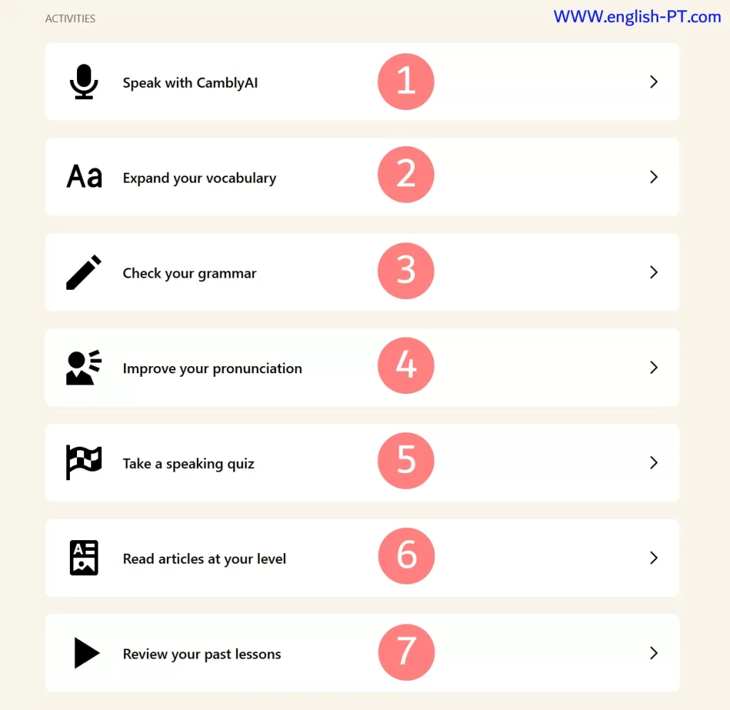 أنشطة تعليمية في Cambly